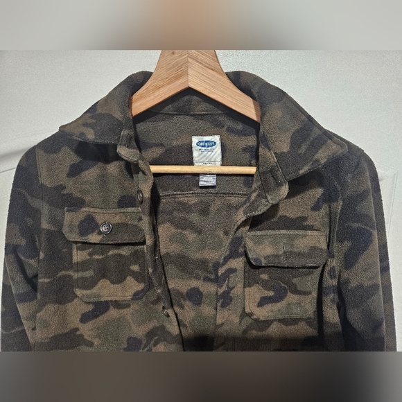 Army Camo Green Boys Old Navy Button Down Fleece Jacket/ Shirt Size Medium 8 - Picture 3 of 5